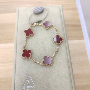 Van Cleef & Arpels 18K Carnelian Four-Leaf Clover Necklace